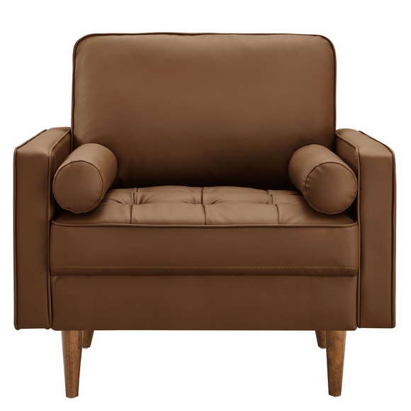 Valour Tufted Vegan Leather Accent Armchair in Brown