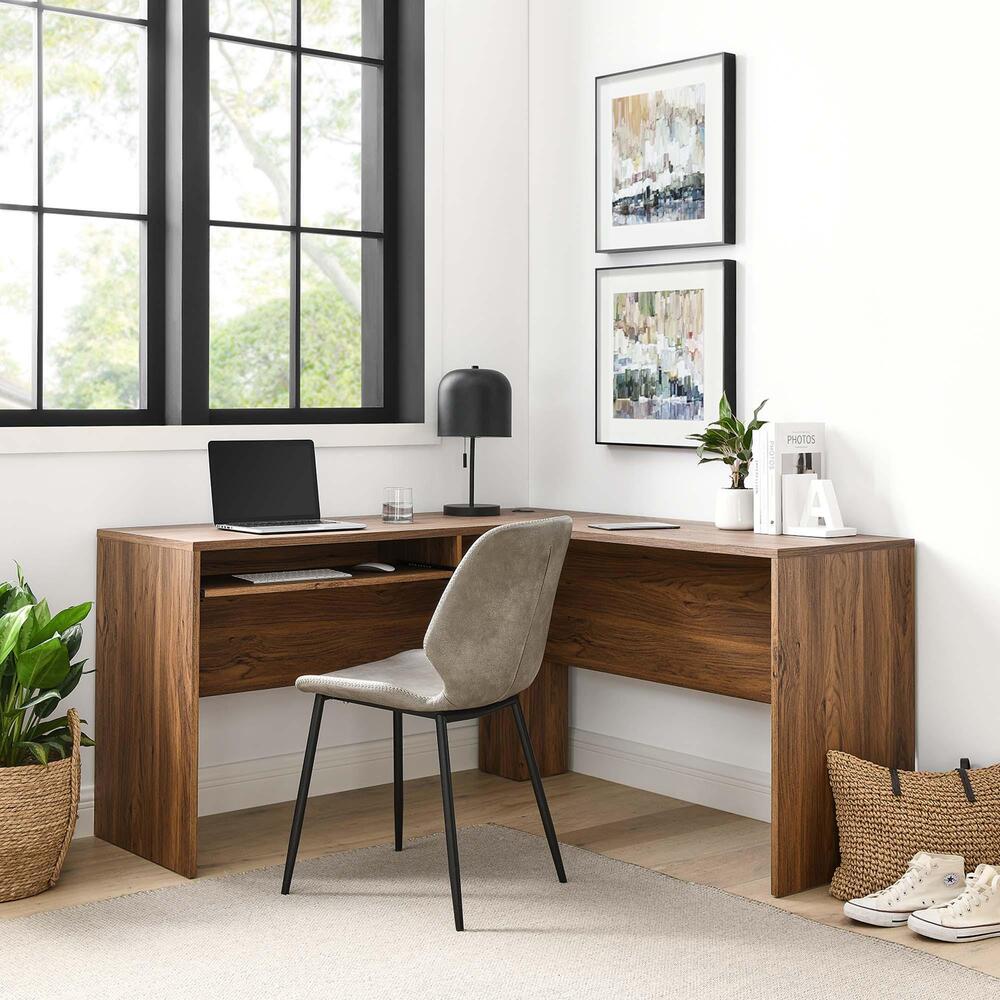 Venture L-Shaped Wood Office Desk in Walnut - Modern In Designs