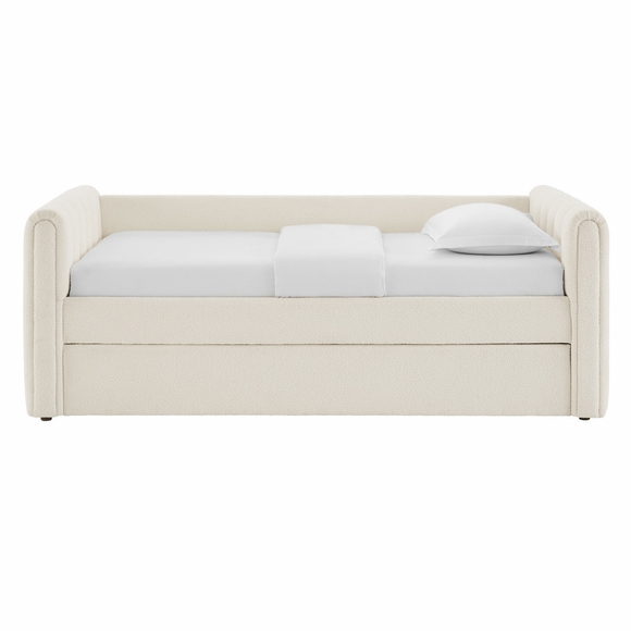 Veyla Channel Tufted Boucle Twin Daybed With Trundle in Cloud