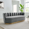 Victoria Channel Tufted Performance Velvet Sofa in Gray