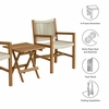 Vienna 3-Piece Outdoor Patio Teak and Rope Armchairs with Folding Side Table
