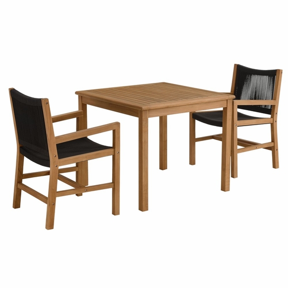 Vienna 3-Piece Outdoor Patio Teak and Rope Dining Set with Armchairs