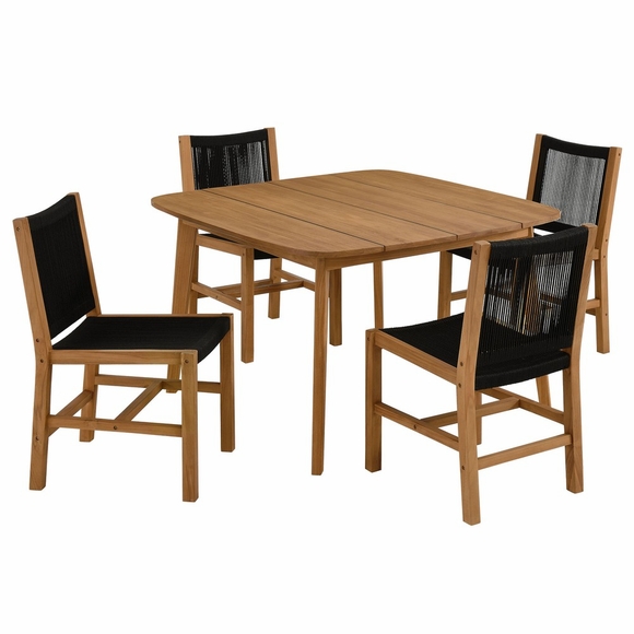 Vienna 5-Piece Outdoor Patio Teak and Rope Dining Set with Armless Chairs
