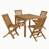 Vienna 5-Piece Outdoor Patio Teak Wood Dining Set with Folding Chairs in Natural Natural