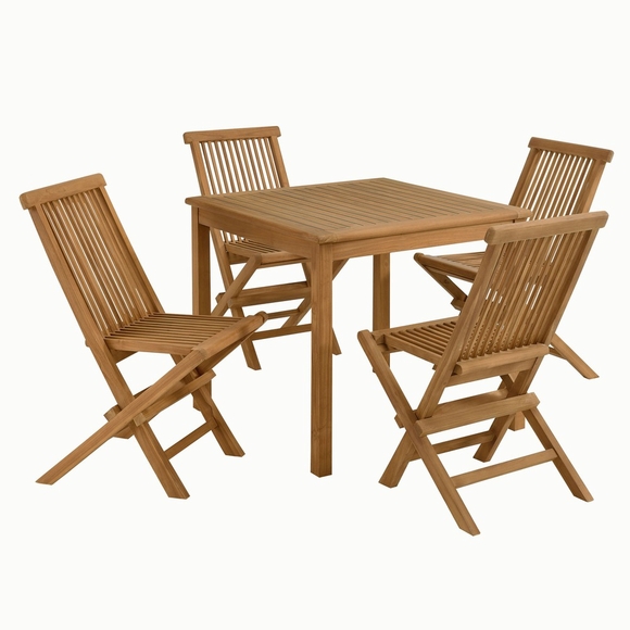 Vienna 5-Piece Outdoor Patio Teak Wood Dining Set with Folding Chairs in Natural Natural