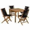 Vienna 5-Piece Outdoor Patio Teak Wood Dining Set with Rope Folding Chairs