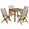 Vienna 5-Piece Outdoor Patio Teak Wood Dining Set with Rope Folding Chairs