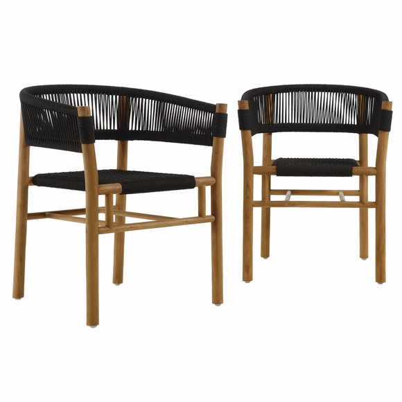 Vienna Outdoor Patio Teak and Rope Curved-Back Dining Armchairs Set of 2