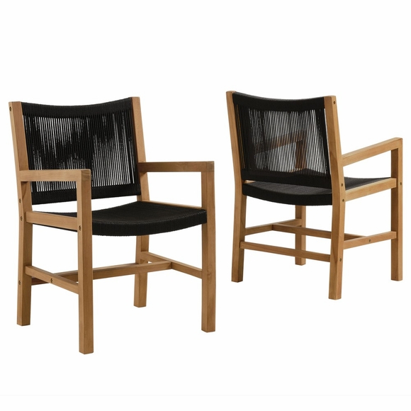 Vienna Outdoor Patio Teak and Rope Dining Armchairs Set of 2