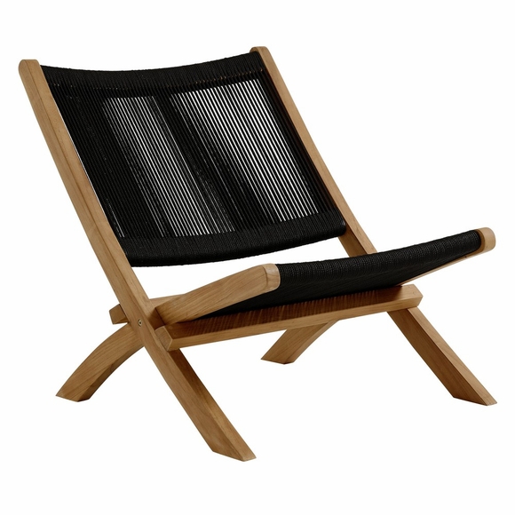 Vienna Outdoor Patio Teak and Rope Folding Accent Lounge Chair