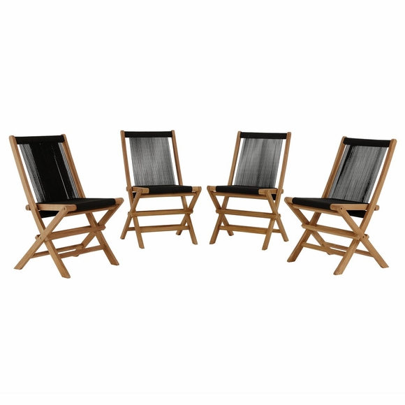 Vienna Outdoor Patio Teak and Rope Folding Chairs Set of 4