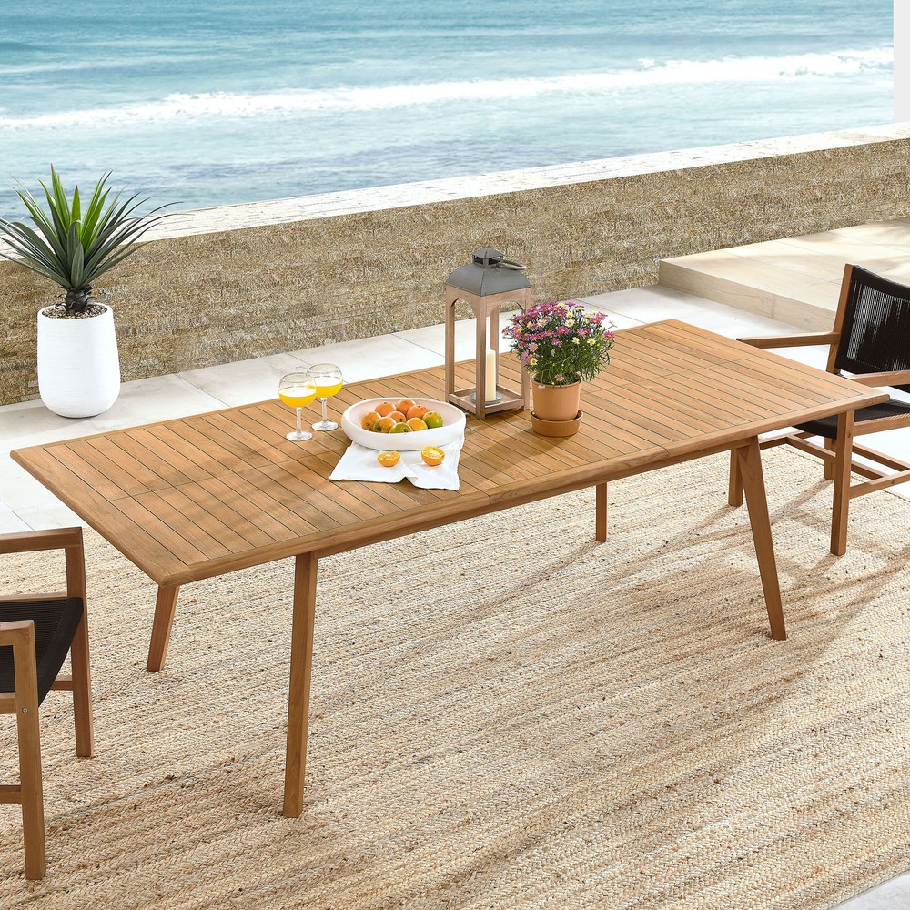 Vienna Outdoor Patio Teak Wood Extendable Dining Table in Natural ...