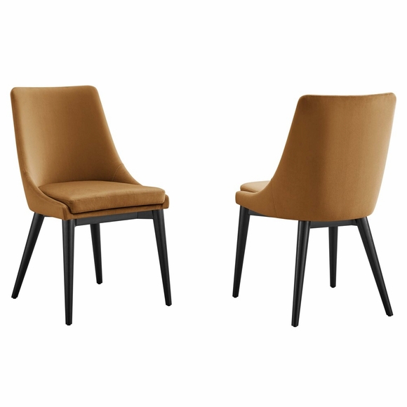 Viscount Accent Performance Velvet Dining Chairs Set of 2 in Cognac