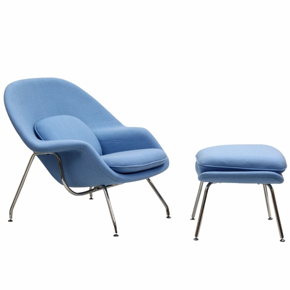 Woom Lounge Chair and Ottoman Wool Baby Blue