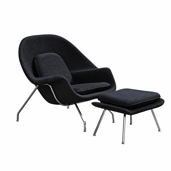 Woom Lounge Chair and Ottoman Wool Black