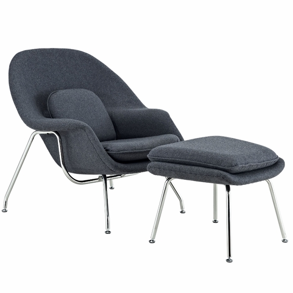 Woom Lounge Chair and Ottoman Wool Dark Gray