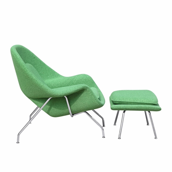 Woom Lounge Chair and Ottoman Wool Green