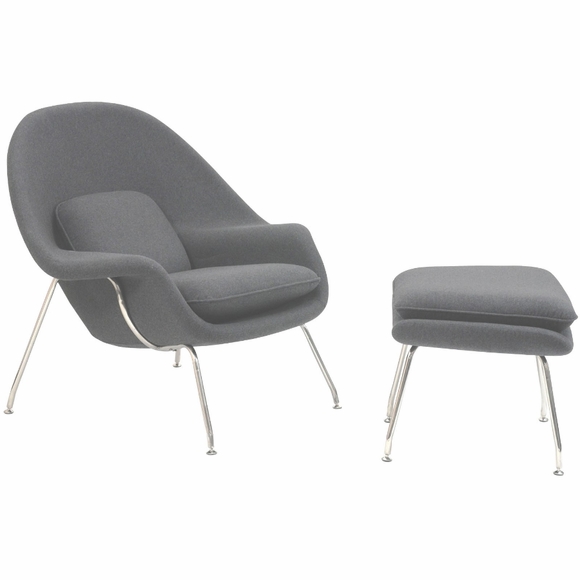 Woom Lounge Chair and Ottoman Wool Light Gray