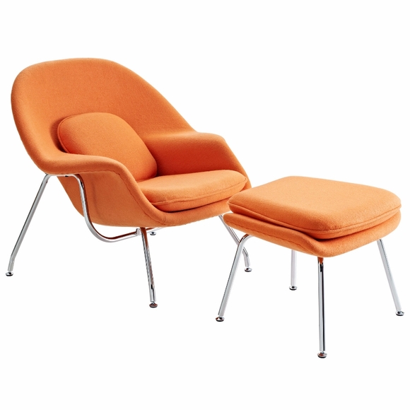 Woom Lounge Chair and Ottoman Wool Orange
