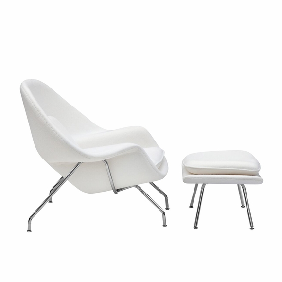 Woom Lounge Chair and Ottoman Wool White