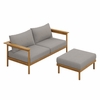 Wren 2-Piece Outdoor Patio Teak Wood Sofa and Ottoman Set