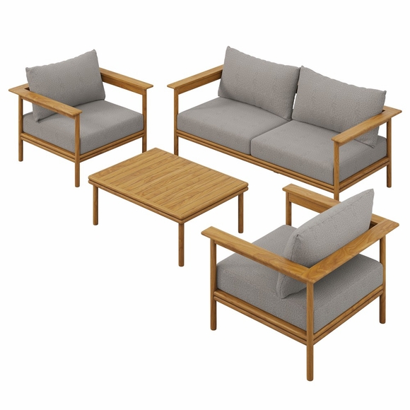 Wren 4-Piece Outdoor Patio Teak Wood Furniture Set