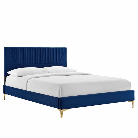 Yasmine Channel Tufted Performance Velvet Queen Platform Bed-MOD-6980 in Navy