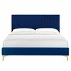 Yasmine Channel Tufted Performance Velvet Twin Platform Bed in Navy