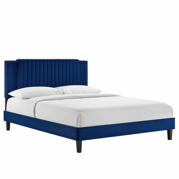 Zahra Channel Tufted Performance Velvet King Platform Bed-MOD-7014 in Navy