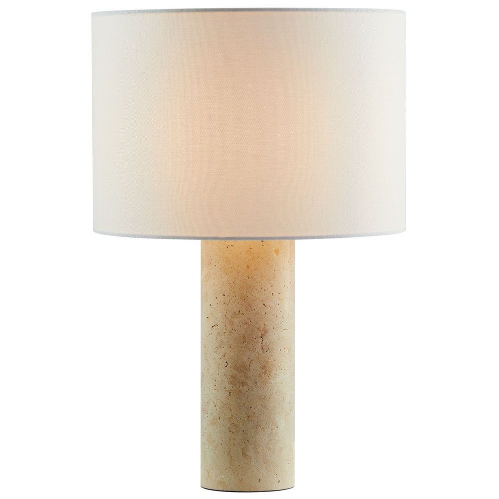 Zenith Travertine Table Lamp With Fabric Drum Shade in Travertine ...