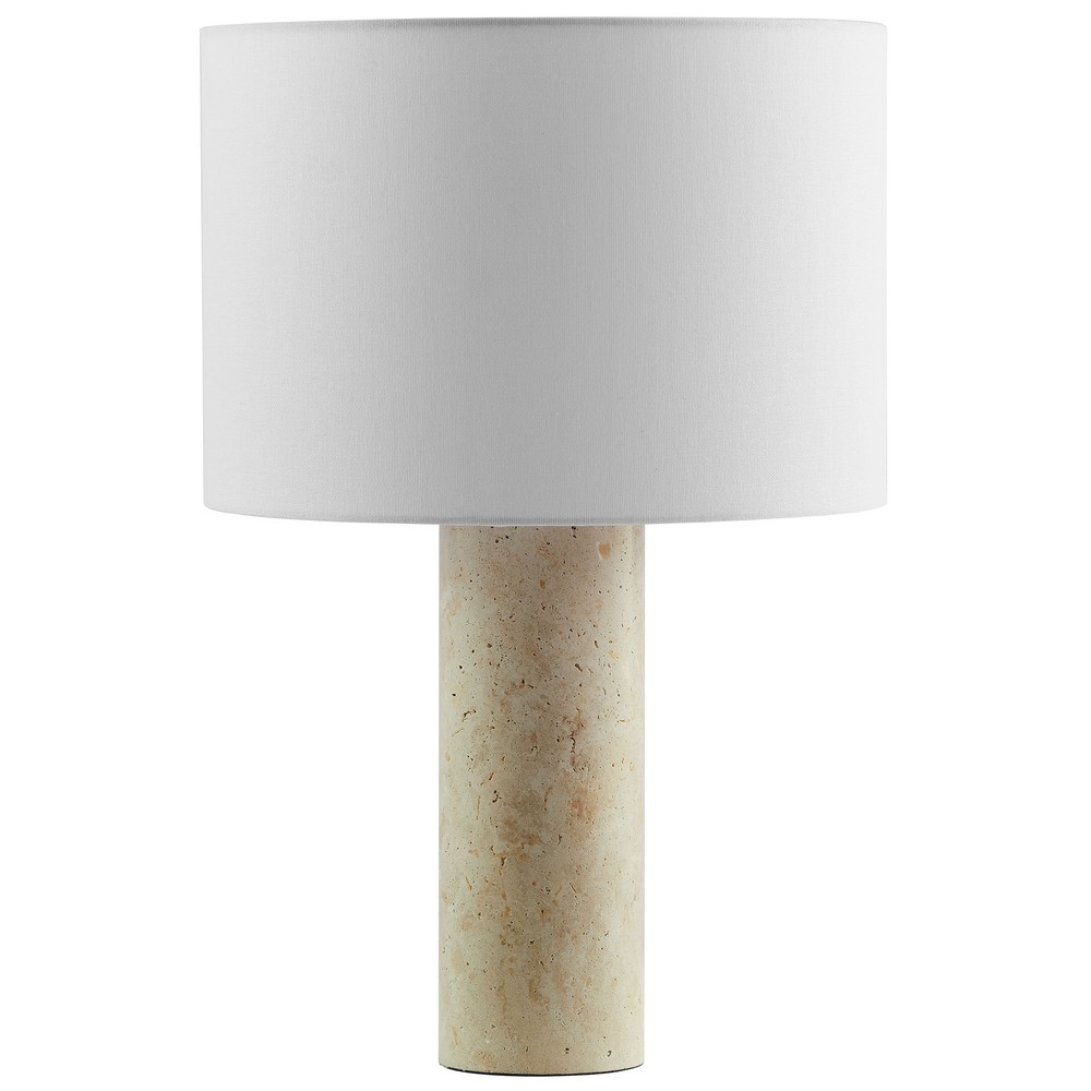 Zenith Travertine Table Lamp With Fabric Drum Shade in Travertine ...
