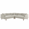 Zoya 3 Piece Down Filled Overstuffed Sectional Sofa in Heathered Weave Ivory