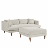 Zoya Down Filled Overstuffed Sofa and Ottoman Set in Heathered Weave Ivory