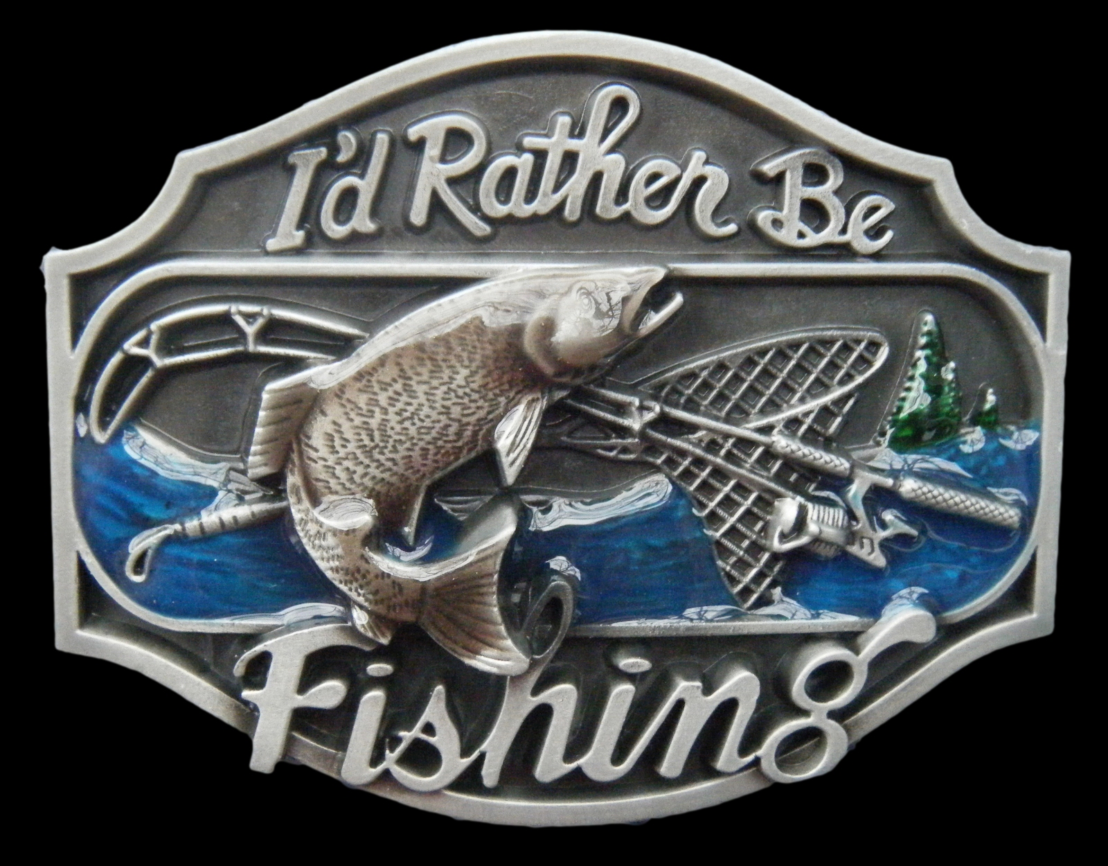 I'D RATHER BE FISHING POLE NET FISHERMAN RIVER FRESHWATER 3D COOL BELT