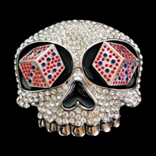 Rhinestone Skull Head Dice Eyes Gambler Gambling Belt Buckle Belts Buckles