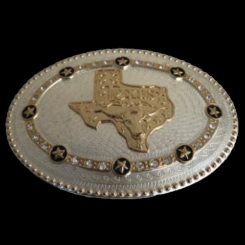 TEXAS STATE BELT BUCKLE MAP FLAG WESTERN COWBOY LONGHORNS RHINESTONE