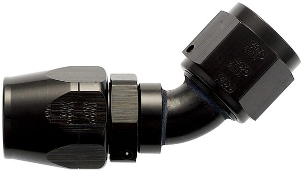 -12 45 Degree Double Swivel Hose End - Aluminum - Black Anodized