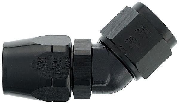 -12 45 Degree Forged Double Swivel Hose End - Aluminum - Black Anodized