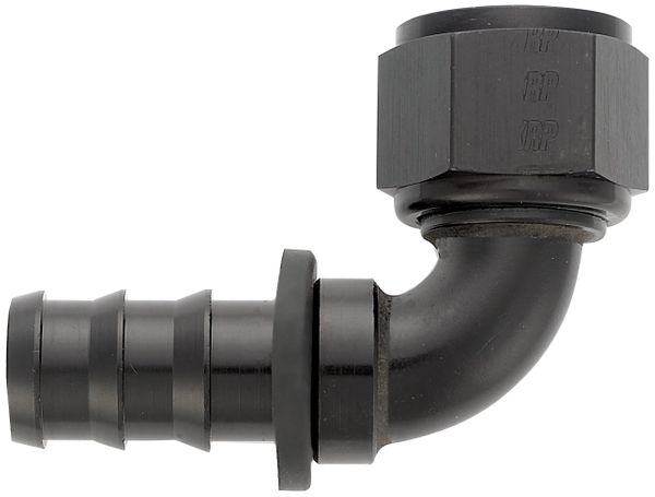 -12 90 Degree Push-On Hose End - Aluminum - Black Anodized