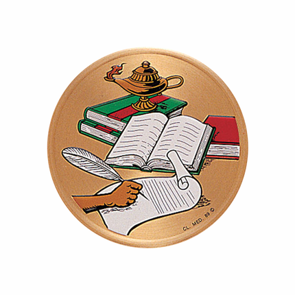 2 Inch Round Raised and Color Printed Lamp of Learning Aluminum Metal Medallion Decal Disc-Peel and Stick Back