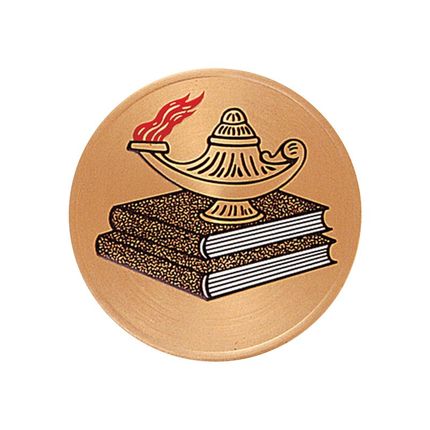 2 Inch Litho Embossed Lamp of Learning on Books Medallion Insert Disc