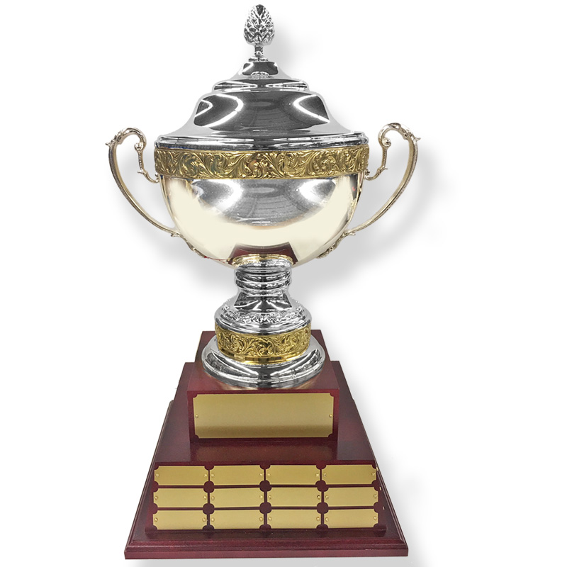 231/4 Inch Italian Perpetual Trophy Cup with Lid on Rosewood Base48