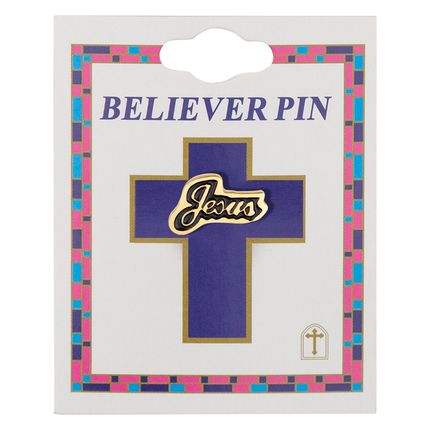 3/8 x 5/8 Inch Gold Enameled Jesus Lapel Pin
