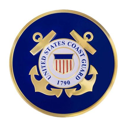4 Inch Round Raised and Color Printed United States Coast Guard Shield Emblem Brass Metal Medallion Decal Disc-Peel and Stick Back