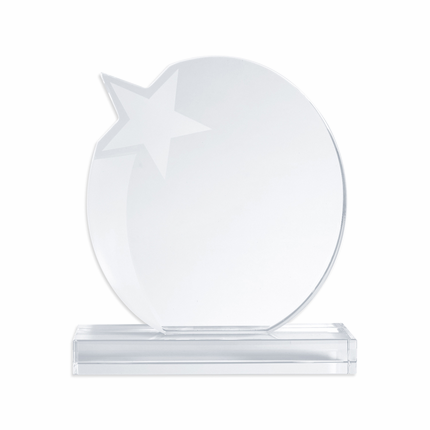 5-1/2 Inch Optical Crystal Round Shaped with Star on Square Base Award