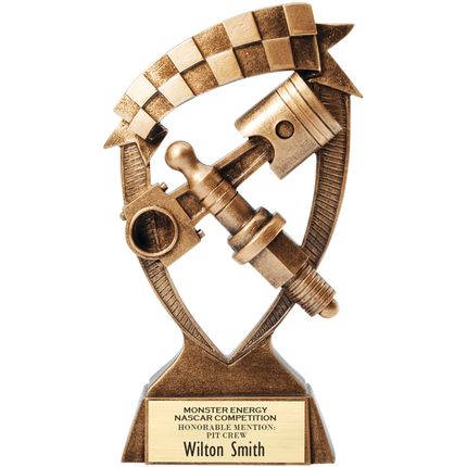 7 Inch Star Auto Racing Piston and Spark Antique Gold Resin Trophy