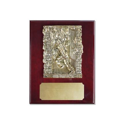 7 x 9 Piano Finish Rosewood Firefighter Plaque With Electroplated Brass Casting and Matte Gold Engraving Plate