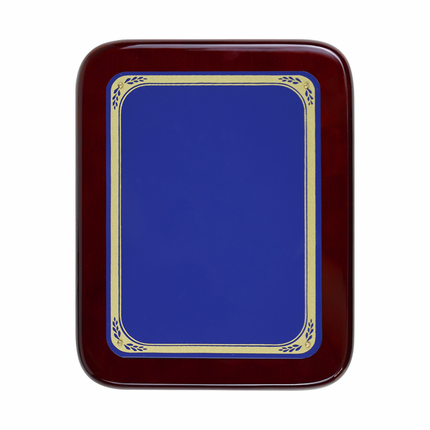8 x 10 Inch Piano Finish Rosewood Plaque With Blue Screened Plate