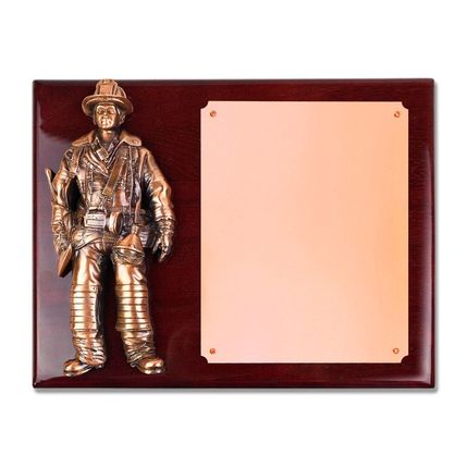 8 x 10 Inch Rosewood Piano Finish Fire Fighter Plaque With Electroplated Bronze Plaque Mount And Copper Plate
