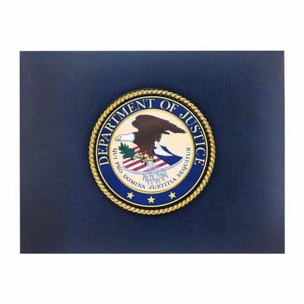 9 x 11-3/4 Inch Blue Certificate Holder With 4 Inch Department of Justice Embossed Printed Aluminum Medallion
